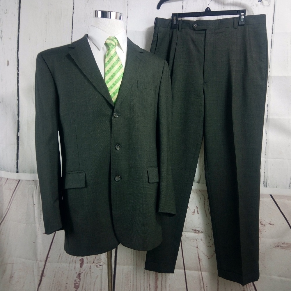Jos A Bank 43L Brown Birdseye 2pc Suit 37x32 $698